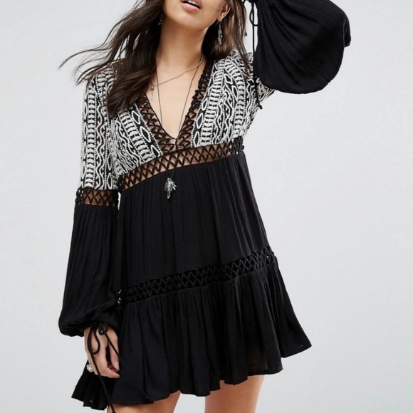 Free People Dresses & Skirts - free people dusk til dawn cutout embroidered black mini dress